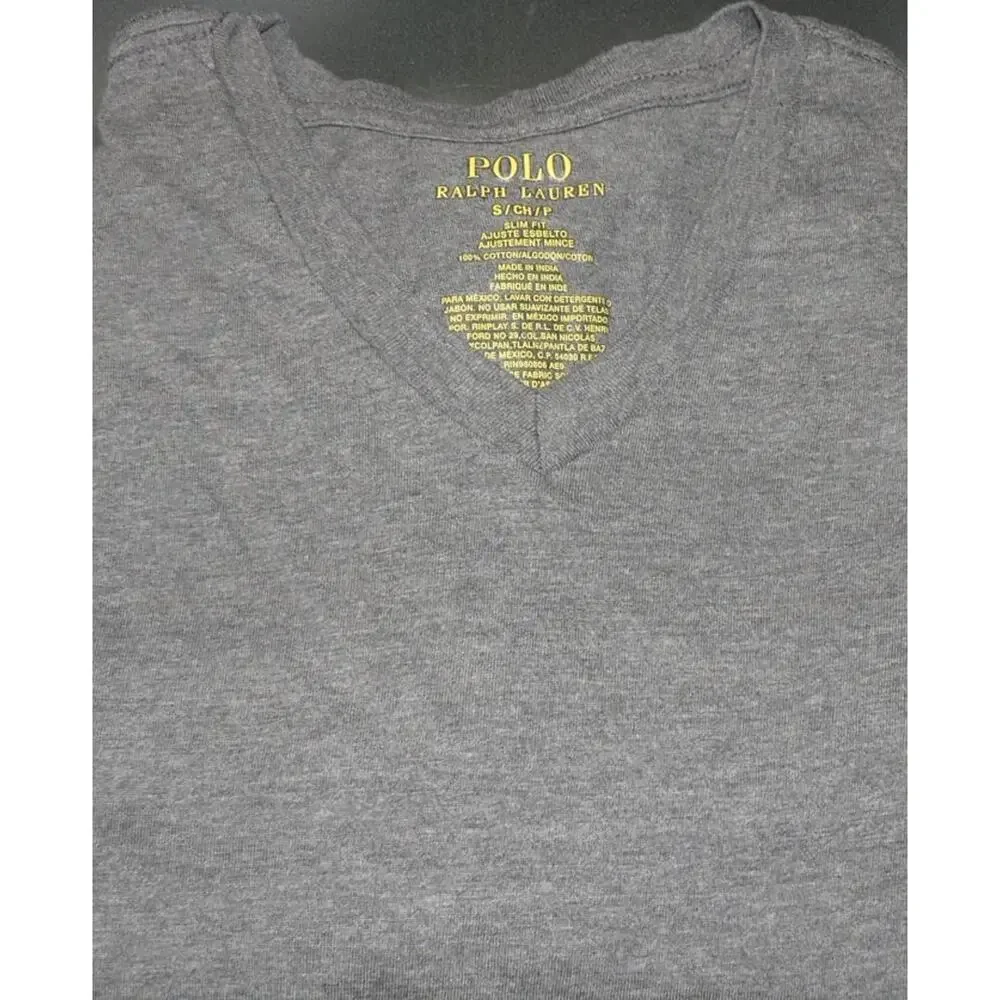 Polo Ralph Lauren Mens Slim Fit Short Sleeve Cotton V-Neck Tee In Gray Small $40